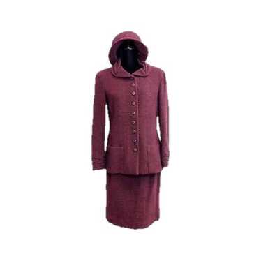 CHANEL Wool Jacket Pleated Skirt Suit Set 42 US 12 Red Rhinestone Detail,  in 2023