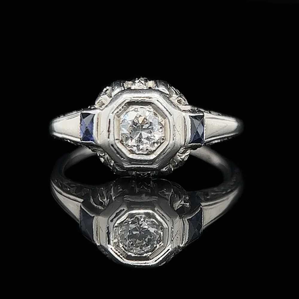 Art Deco .25ct. Diamond & Sapphire Antique Engage… - image 2