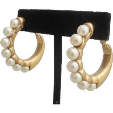 Monet Faux Pearl and Gilt Metal Earrings on Post - image 1