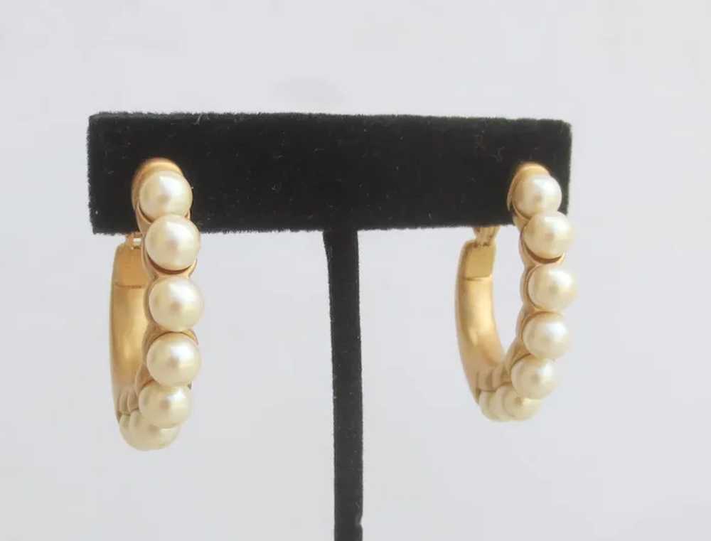 Monet Faux Pearl and Gilt Metal Earrings on Post - image 3