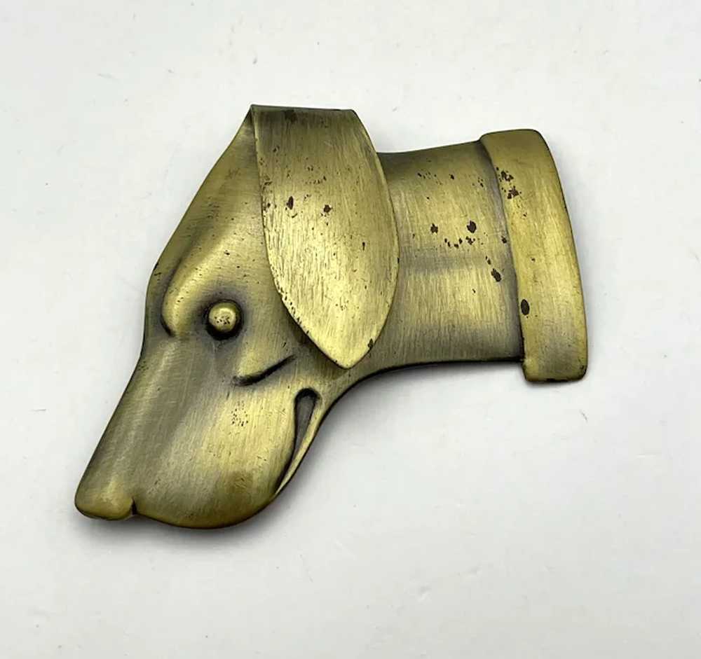 Brushed Brass Color Puppy Dog Head Brooch - image 10