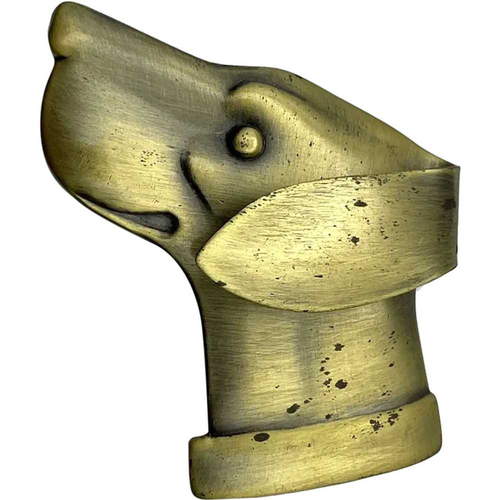 Brushed Brass Color Puppy Dog Head Brooch - image 1