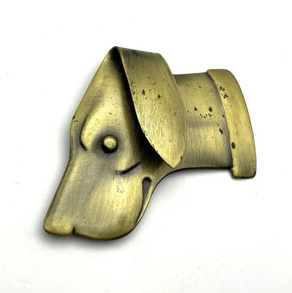 Brushed Brass Color Puppy Dog Head Brooch - image 4