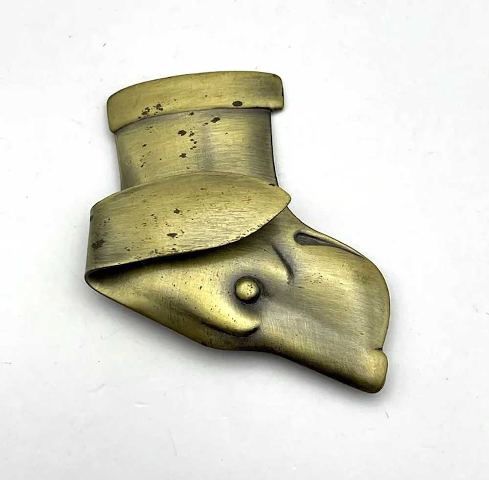 Brushed Brass Color Puppy Dog Head Brooch - image 5