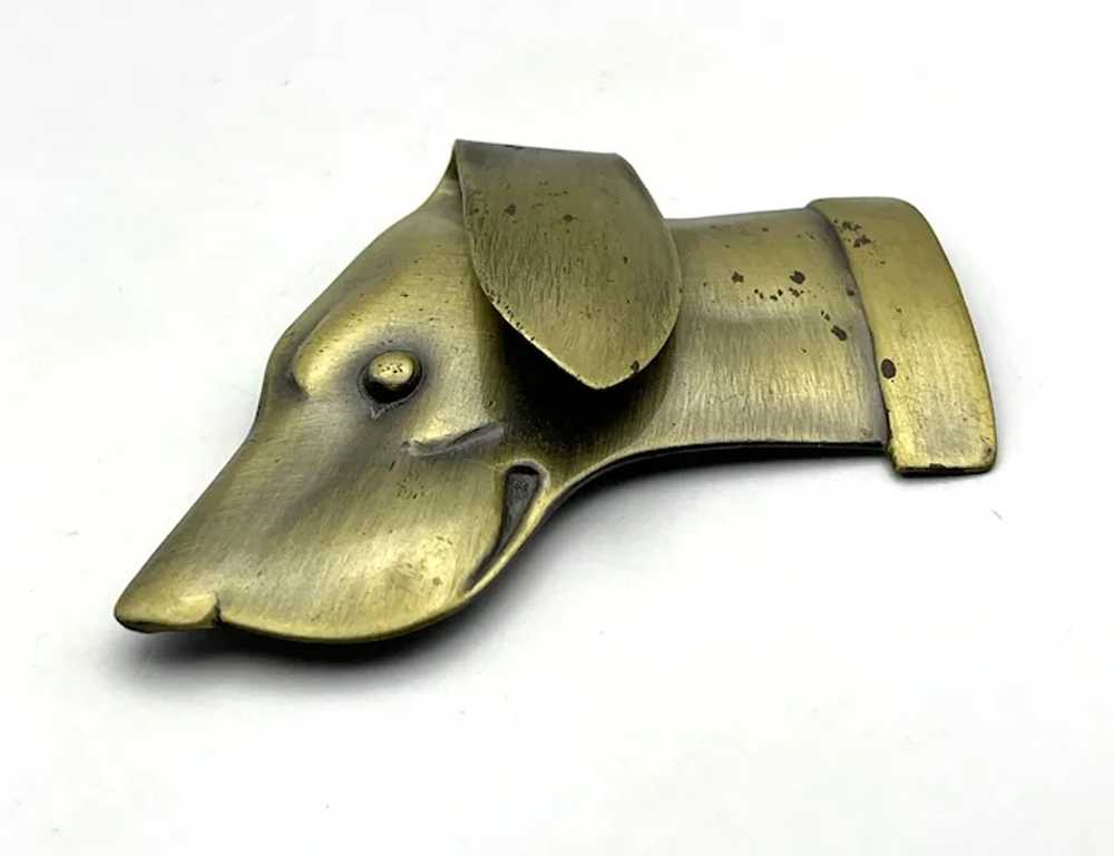 Brushed Brass Color Puppy Dog Head Brooch - image 6