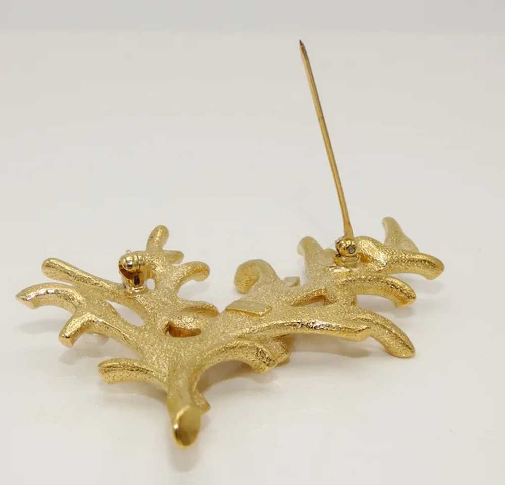 Trifari Branch Coral Pin Brooch with Faux Pearls - image 5
