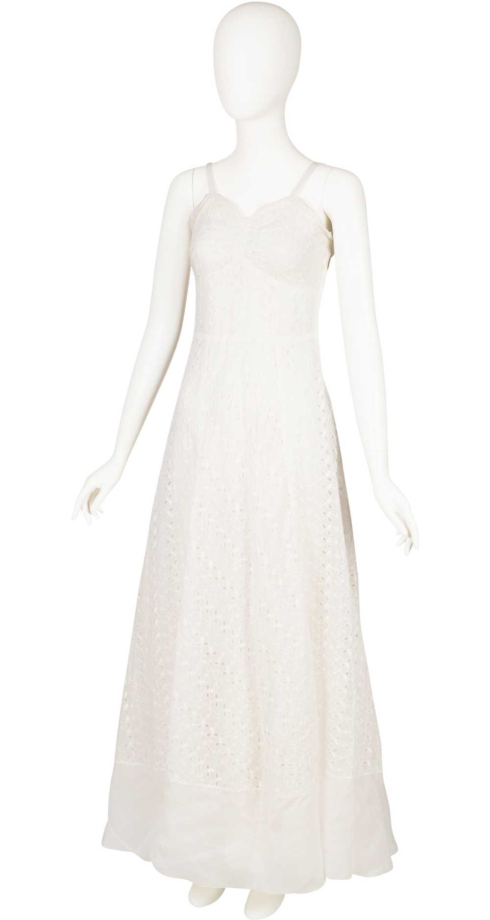 1930s White Silk Organza Eyelet Gown & Bolero Set - image 2