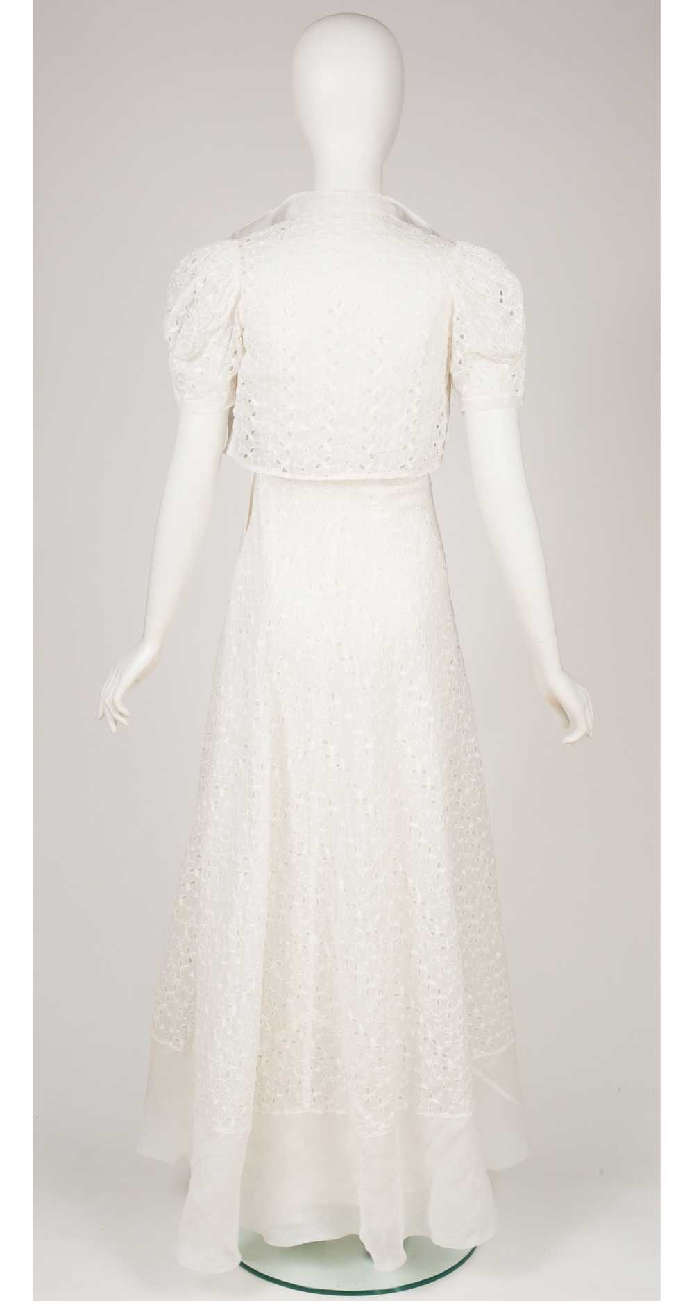 1930s White Silk Organza Eyelet Gown & Bolero Set - image 4