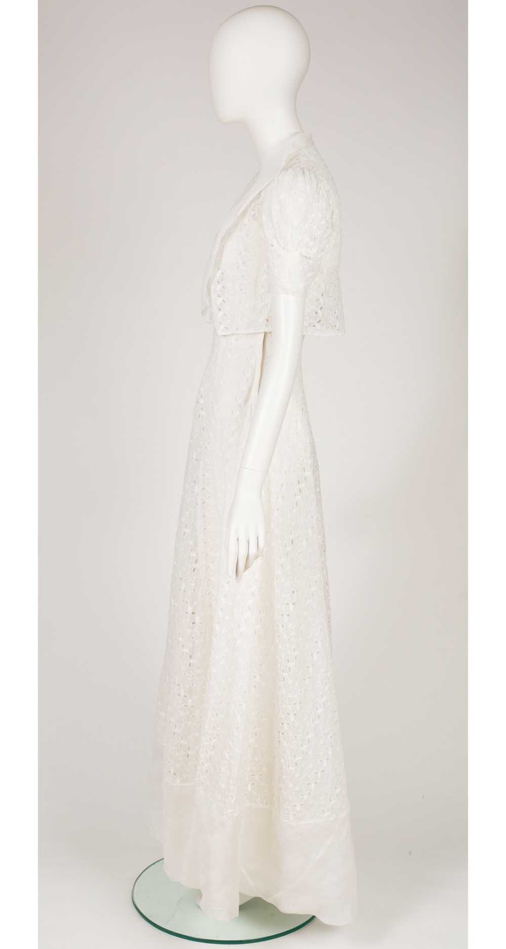 1930s White Silk Organza Eyelet Gown & Bolero Set - image 5