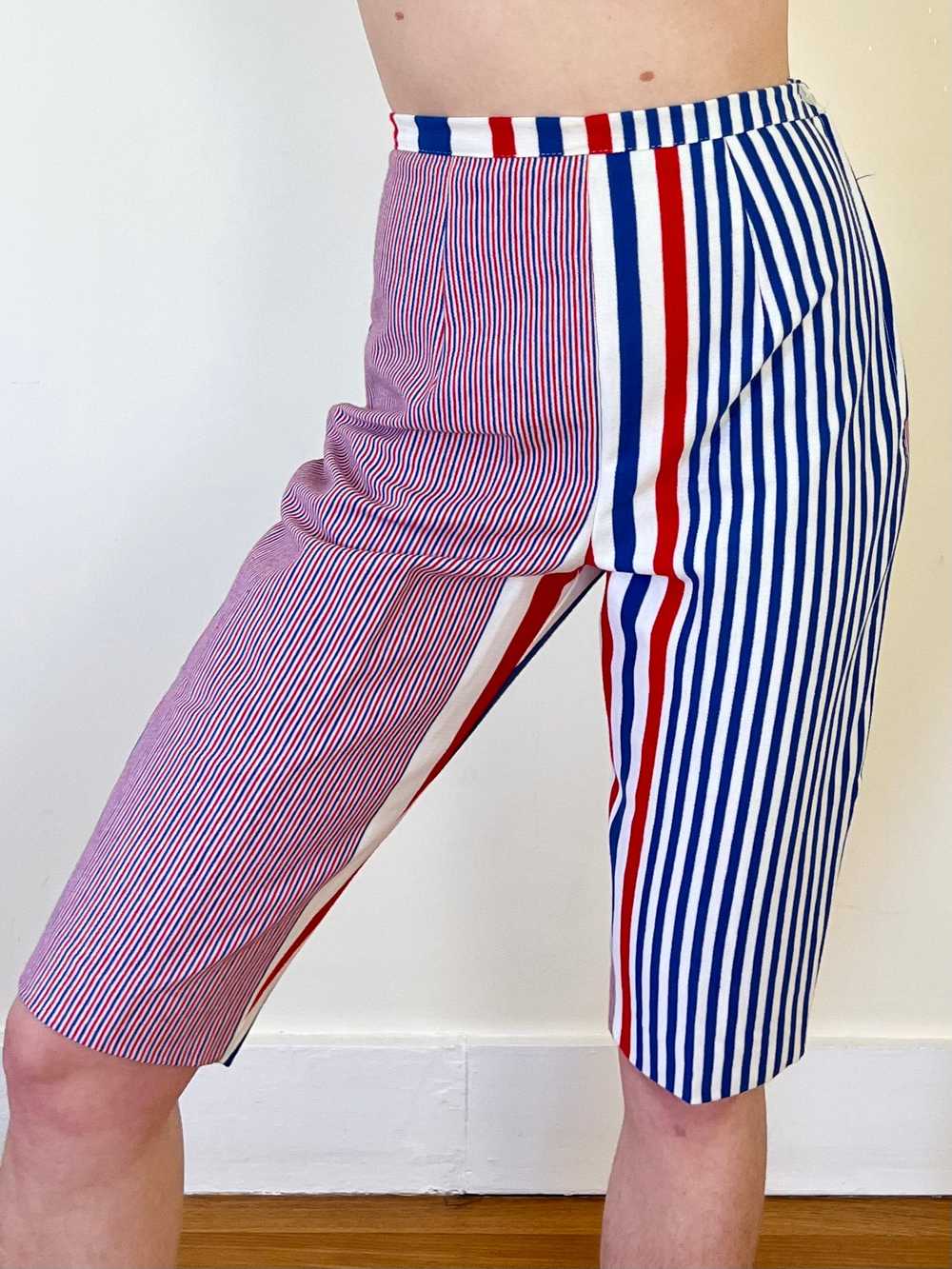 50’s Red White Blue Striped Print Clash Peddle Pu… - image 3