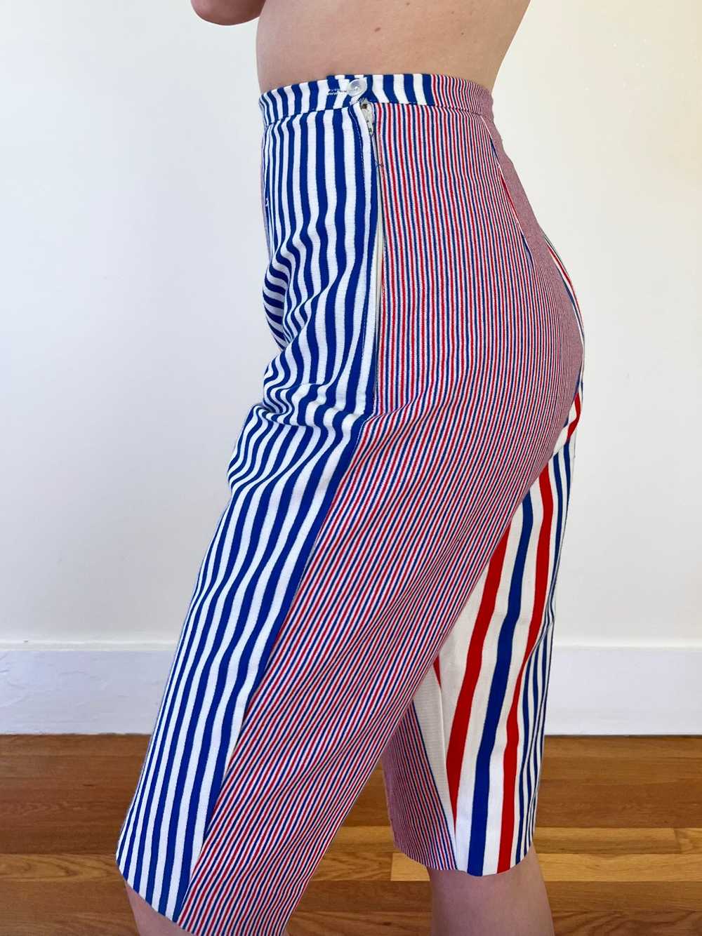 50’s Red White Blue Striped Print Clash Peddle Pu… - image 4