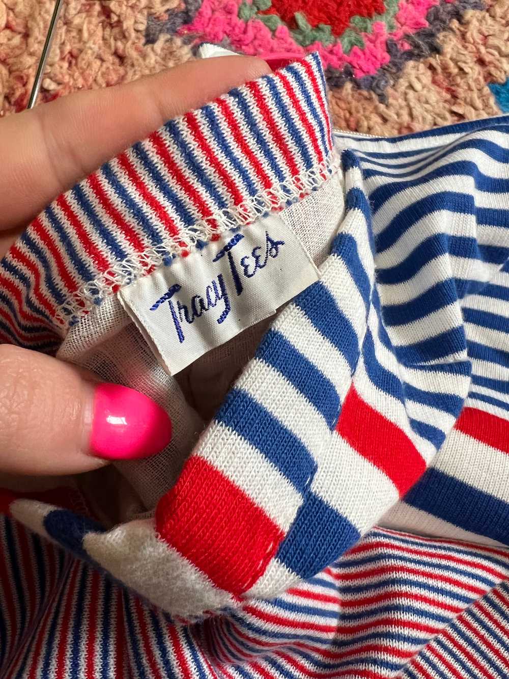 50’s Red White Blue Striped Print Clash Peddle Pu… - image 6