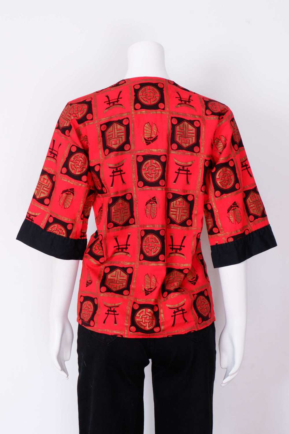 1960s Kingsway Sears Red and Black T Shirt Blouse… - image 5