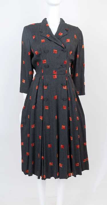 Gray 1950s Embroidered Dress
