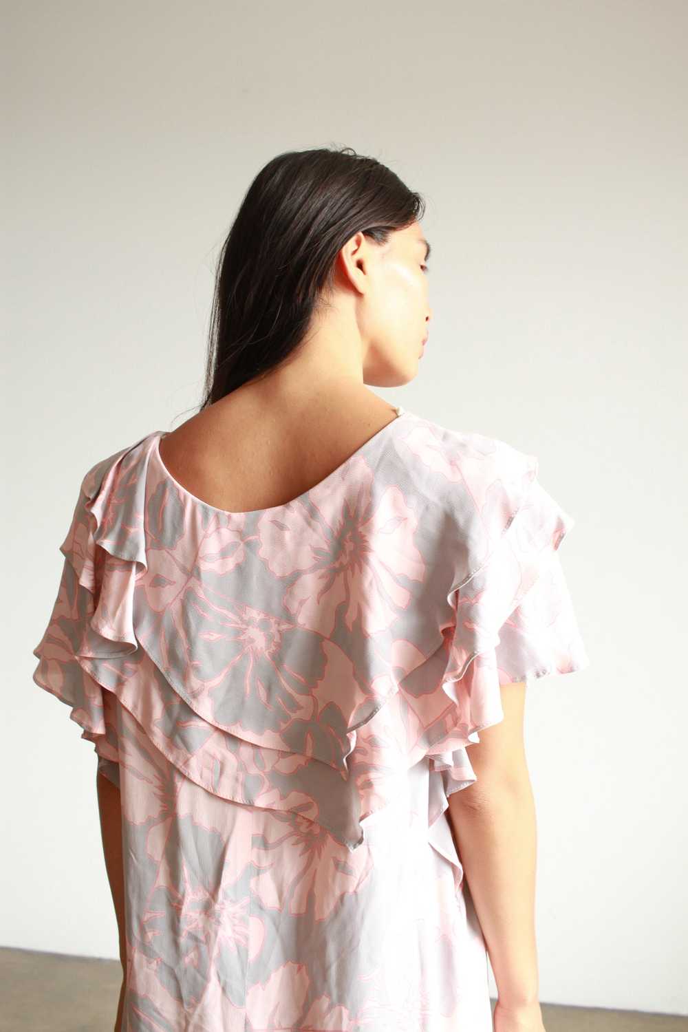 1980s Pink Duo Tone Rayon Ruffled Midi Dress - image 10