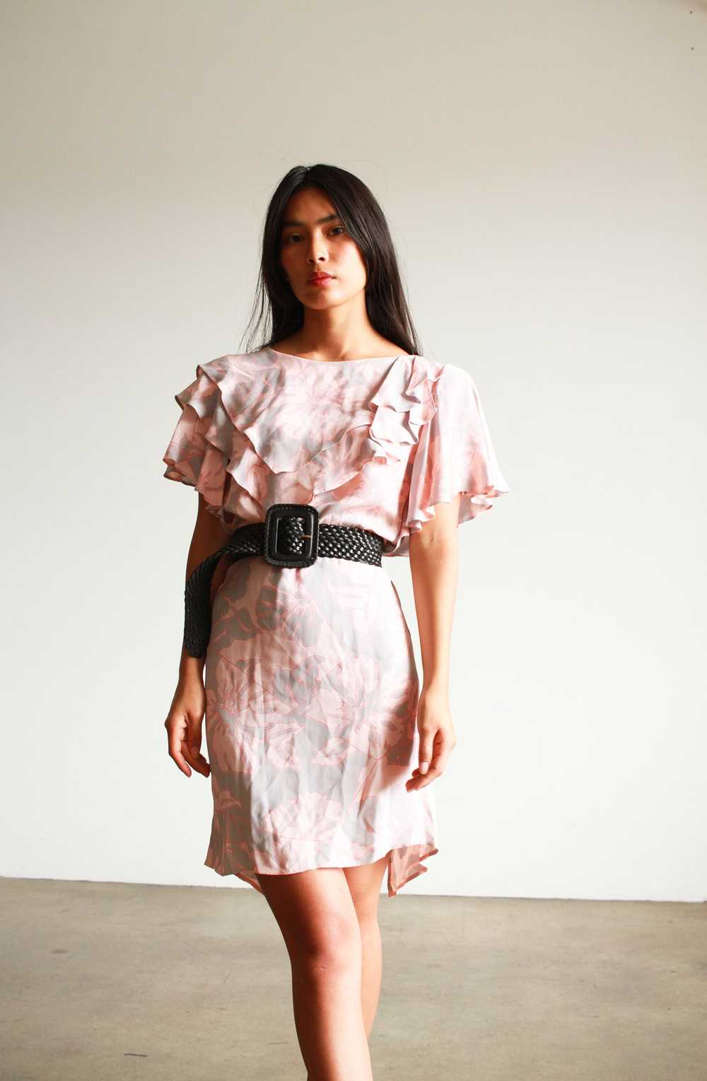 1980s Pink Duo Tone Rayon Ruffled Midi Dress - image 11