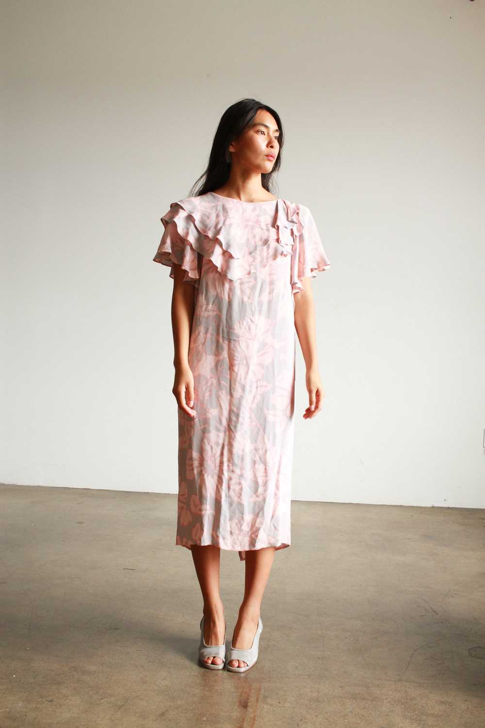 1980s Pink Duo Tone Rayon Ruffled Midi Dress - image 2