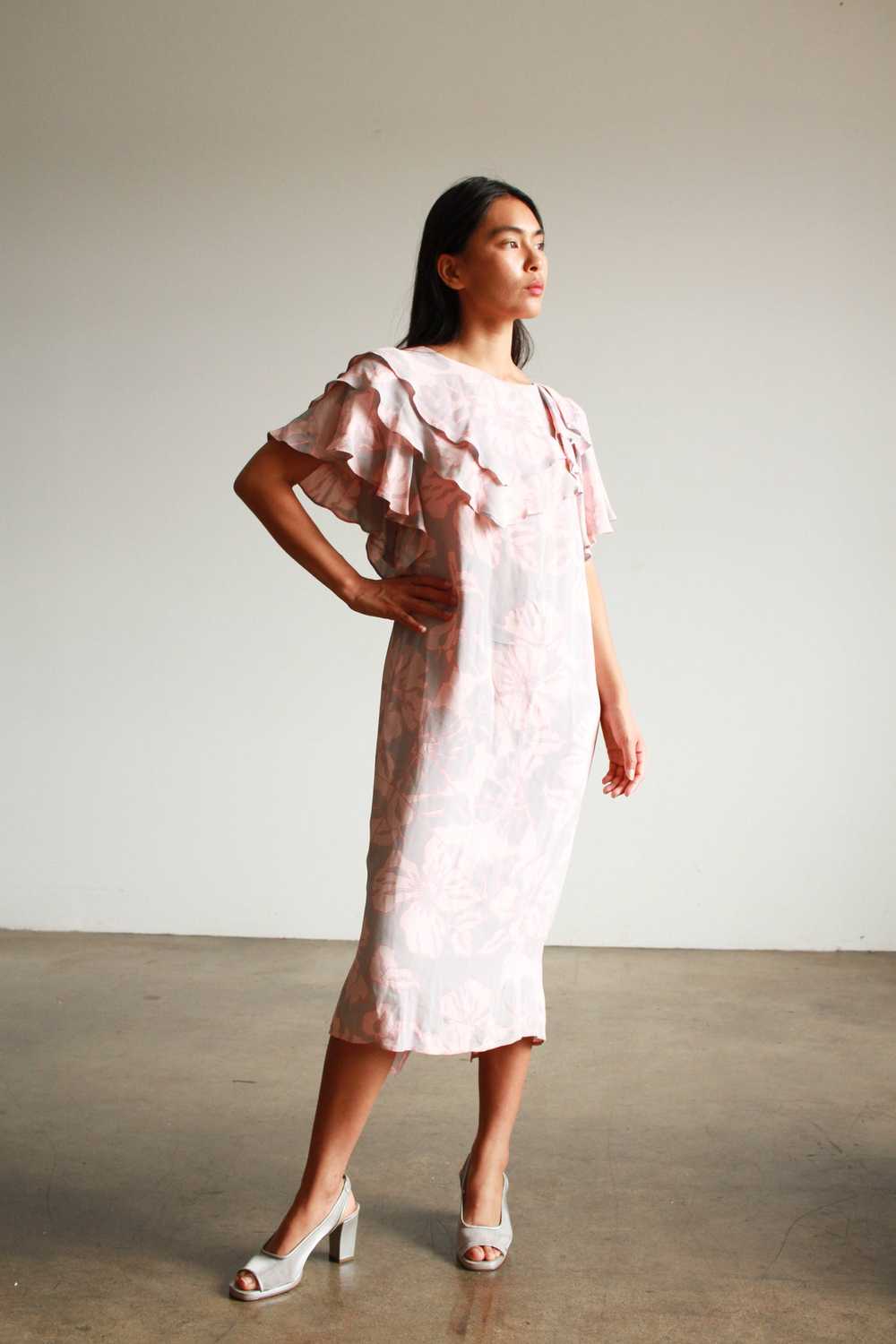 1980s Pink Duo Tone Rayon Ruffled Midi Dress - image 4