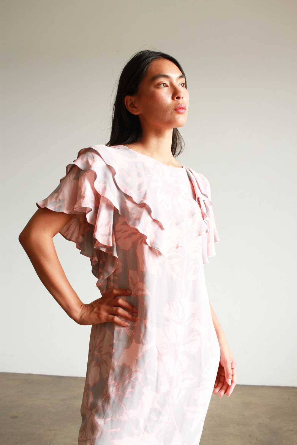 1980s Pink Duo Tone Rayon Ruffled Midi Dress - image 5