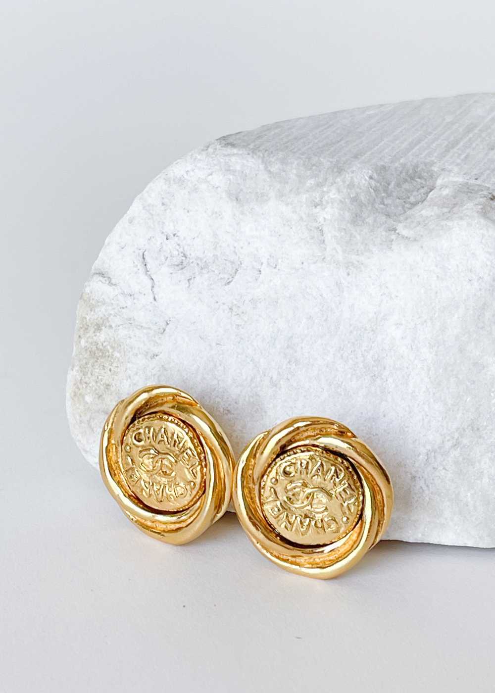 Vintage 1980s Chanel Logo Coin Earrings - image 1