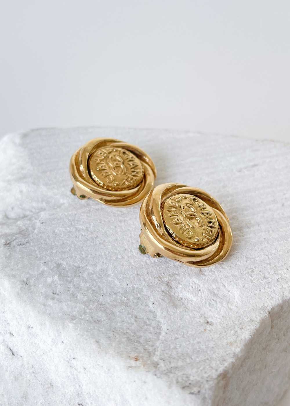 Vintage 1980s Chanel Logo Coin Earrings - image 2