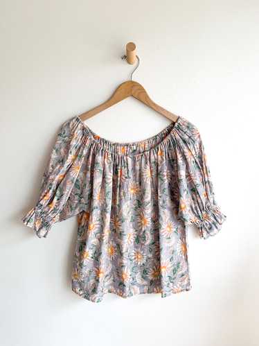 Cotton Floral Puffed Sleeve Top
