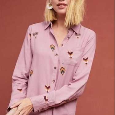 Anthropologie Anthropologie Womens 4 Pink Embroid… - image 1