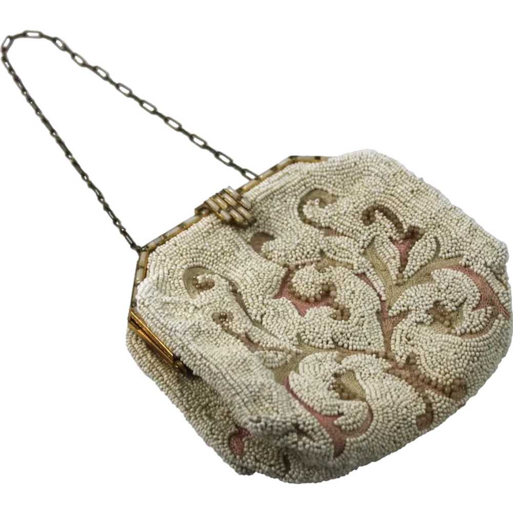 1920s Longchamps France Handbag Beaded Seed Pearl… - image 1