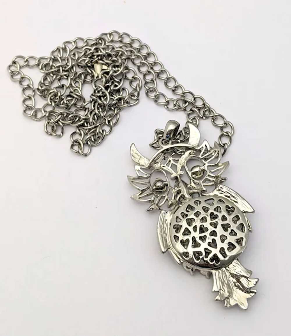Long Silver Rhinestone Owl Pendant Necklace - image 4