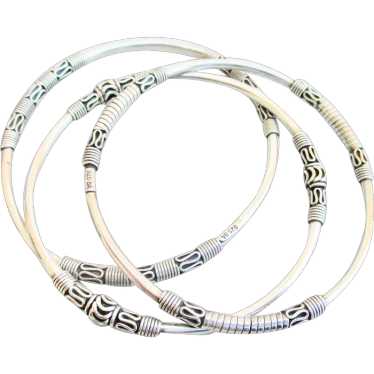 Vintage STERLING SILVER BANGLES factory 925 Sterling Silver Rope Twist Boho Bangle Bracelets Set of 3 E340