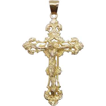 Filigree Crucifix Cross Pendant 18k Yellow Gold - image 1