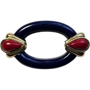 Navy Blue & Red Oval Pin