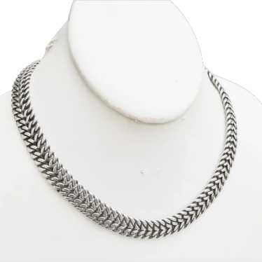 Heavy Sterling Silver Woven Link Chain Choker  ci… - image 1