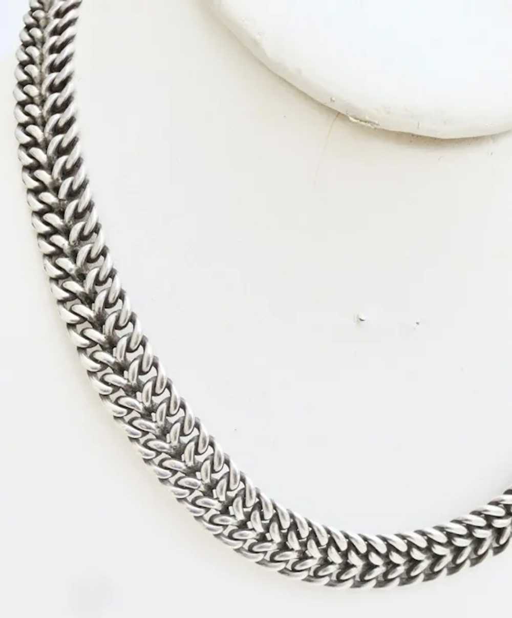 Heavy Sterling Silver Woven Link Chain Choker  ci… - image 4