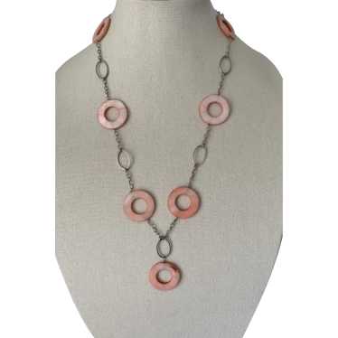 Pink Mother of Pearl Disc Necklace on Sterling Si… - image 1