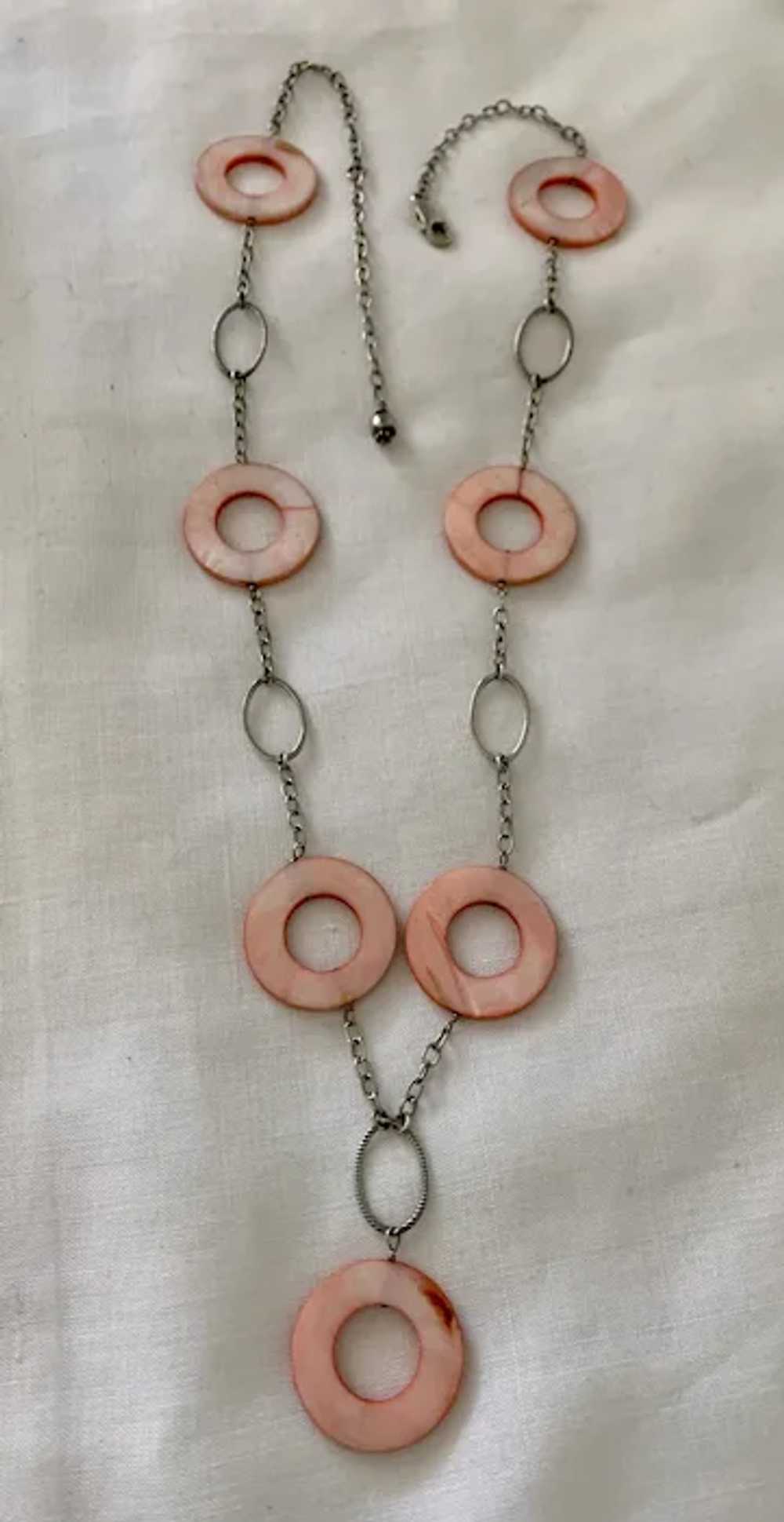 Pink Mother of Pearl Disc Necklace on Sterling Si… - image 5