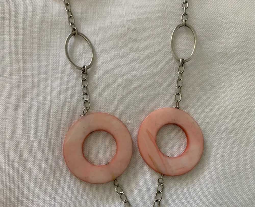 Pink Mother of Pearl Disc Necklace on Sterling Si… - image 7