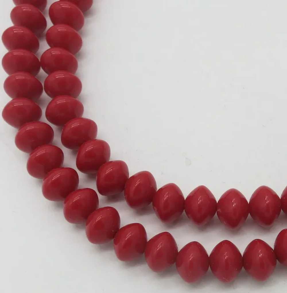 Trifari Double Strand Red Lucite Bead Necklace - image 2