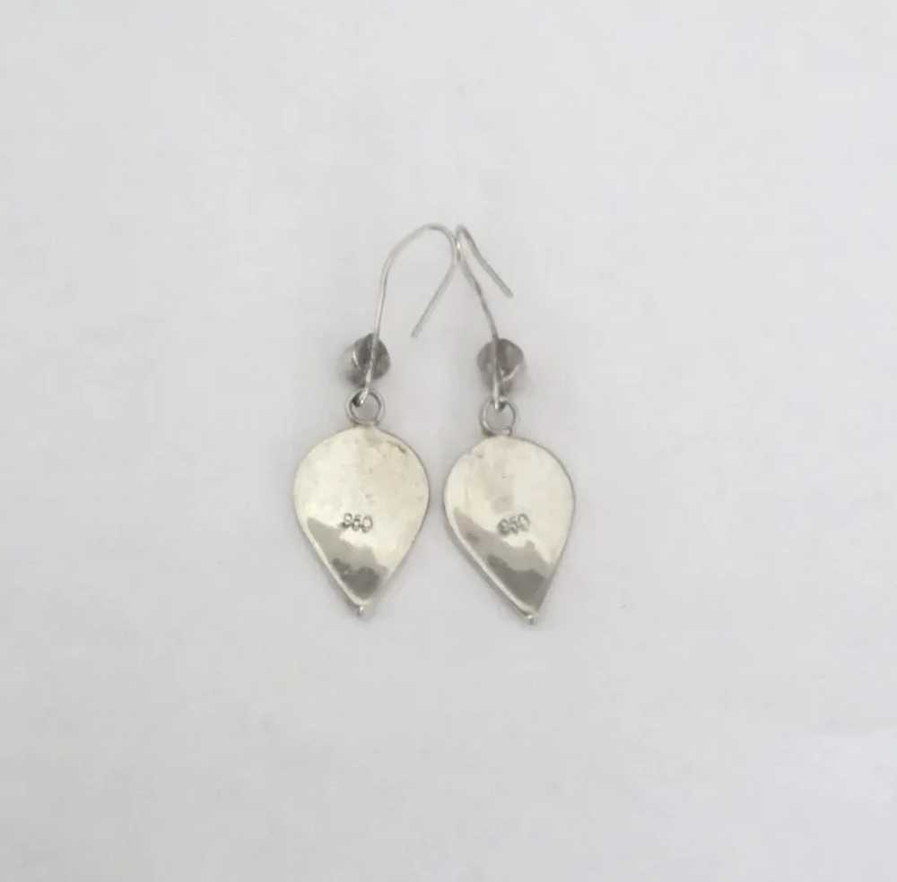 Lovely 950 Sterling Jasper Leaves Pierced Earrings - image 2