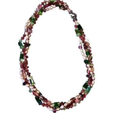 Multi tourmaline and pink baroque necklace