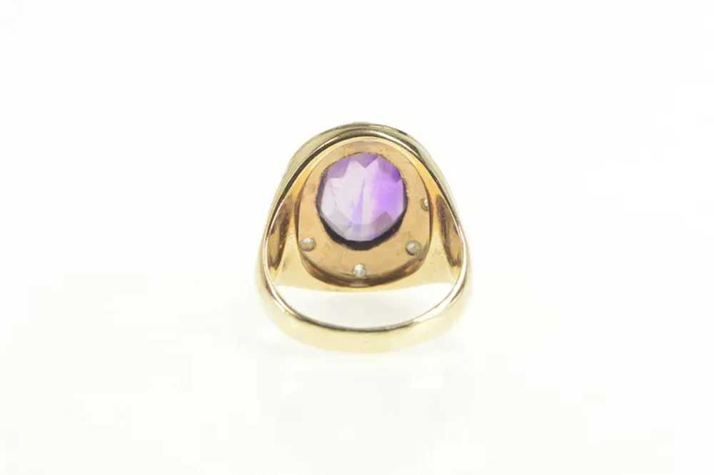 14K Art Deco Amethyst Diamond Halo Etched Ring Si… - image 2
