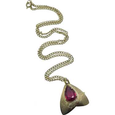 Vintage Pink Glass Stone Pendant Necklace - image 1