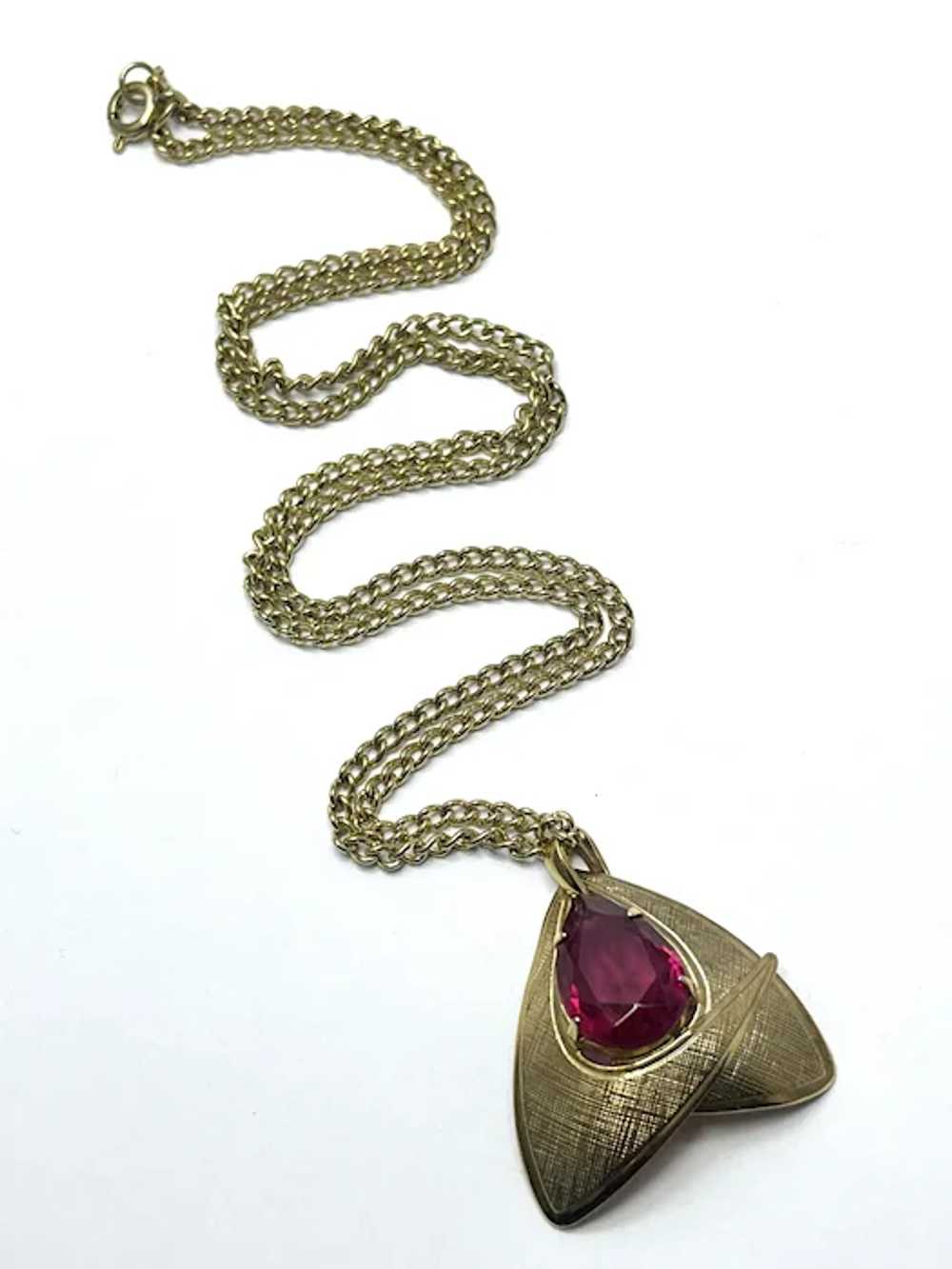 Vintage Pink Glass Stone Pendant Necklace - image 2