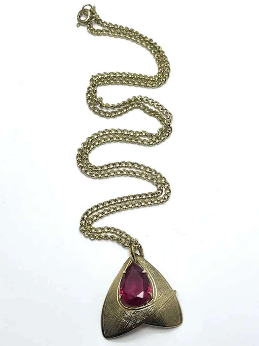 Vintage Pink Glass Stone Pendant Necklace - image 3