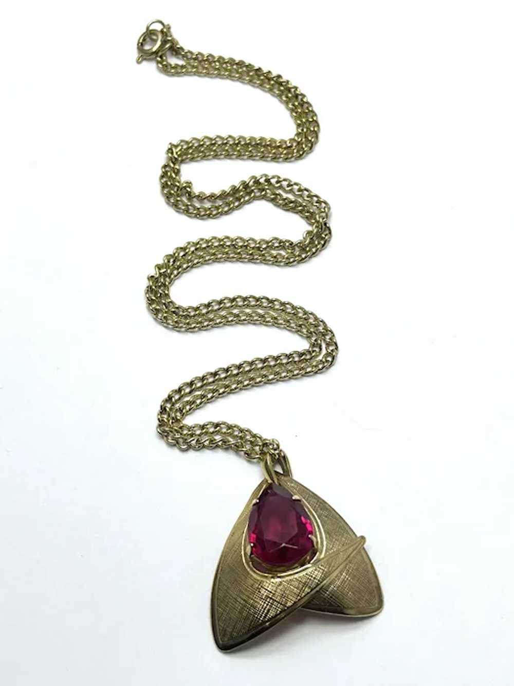 Vintage Pink Glass Stone Pendant Necklace - image 4