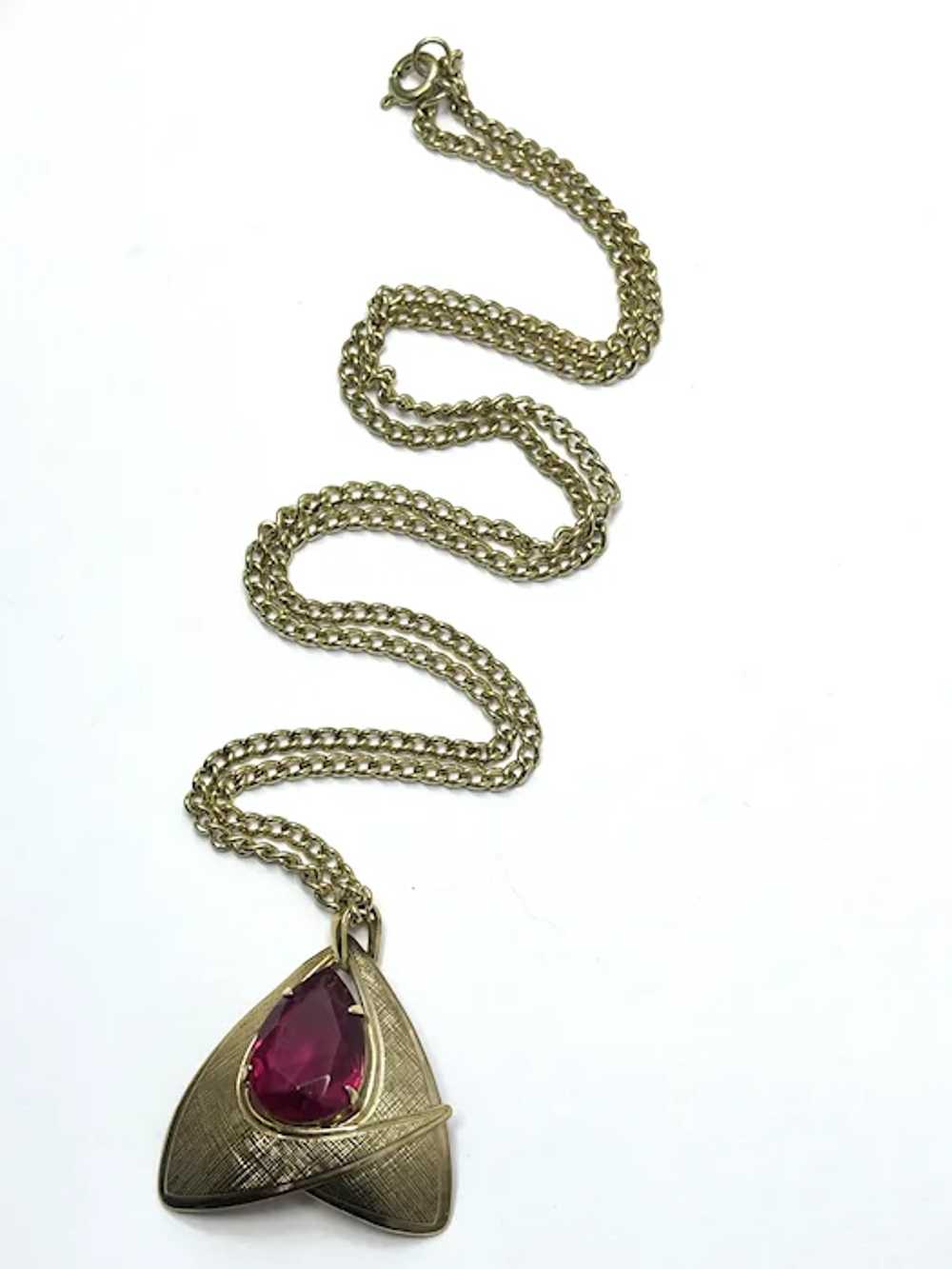 Vintage Pink Glass Stone Pendant Necklace - image 5
