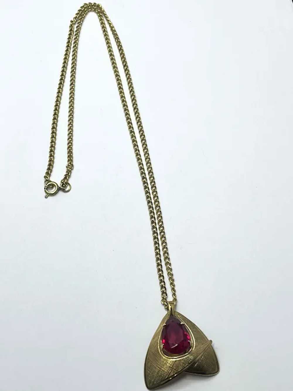 Vintage Pink Glass Stone Pendant Necklace - image 6