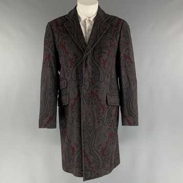 Etro Grey Burgundy Paisley Wool Polyamide Coat