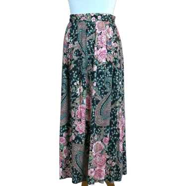 80s Pink Rose Rayon Midi Skirt by Intentions, W30