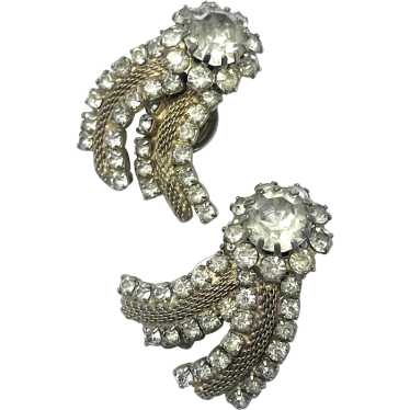 Vintage Gold Rhinestone Flower Spray Earrings - image 1